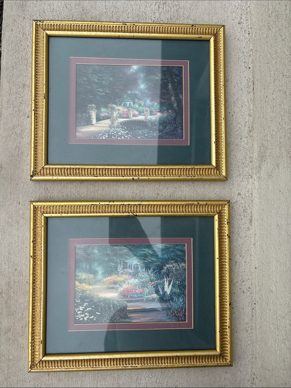 Set of 2 VTG Thomas Kinkade Framed Mini Accent Art Prints Garden Gazebo 8x10